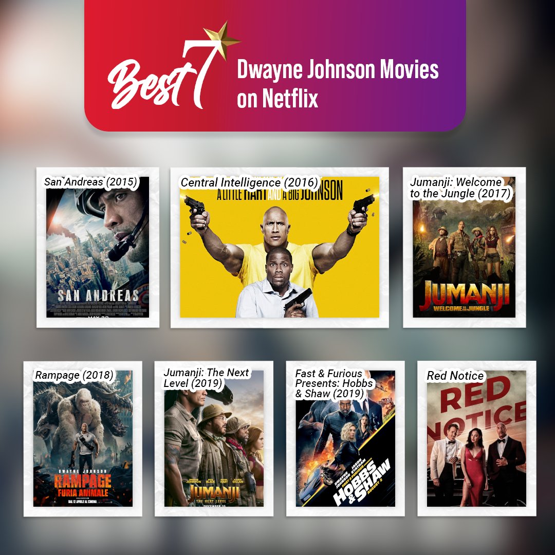 best7things's tweet photo. Dwayne Johnson's film career has seen him work in a variety of genres, ranging from action, humor, and mythology, becoming one of Hollywood's highest-grossing actors with his films grossing over $10.5 million worldwide! Here are his best 7 movies on #Netflix to watch. https://t.co/WhR09yeUBe