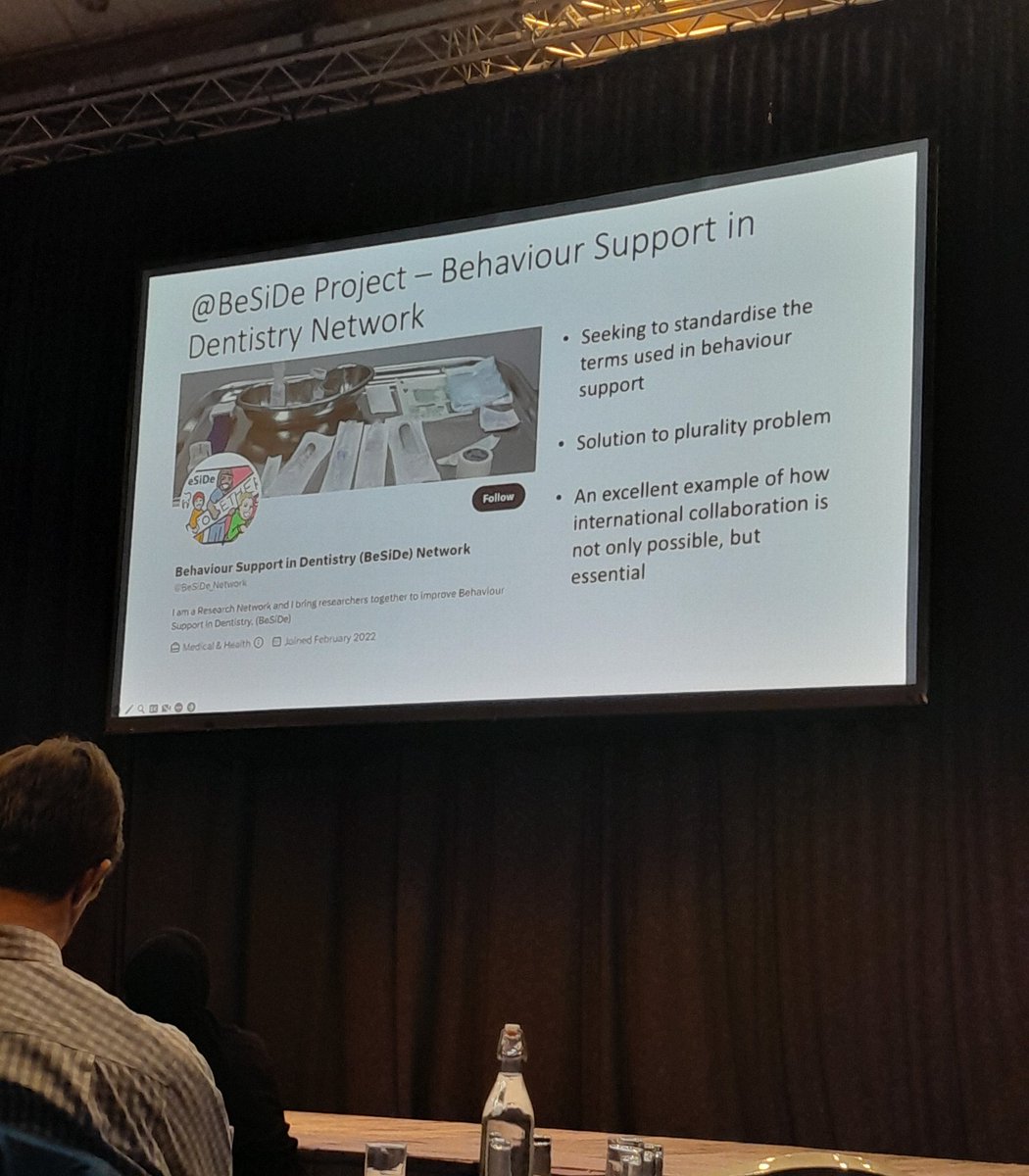 James Bird (@jmbird_) on Twitter photo Really good to see Thomas Evans mention the work of the <a href="/BeSiDe_Network/">Behaviour Support in Dentistry (BeSiDe) Network</a> as one of his highlights of iADH2022 at the BSSCD Conference. Really good to see Thomas Evans mention the work of the <a href="/BeSiDe_Network/">Behaviour Support in Dentistry (BeSiDe) Network</a> as one of his highlights of iADH2022 at the BSSCD Conference.