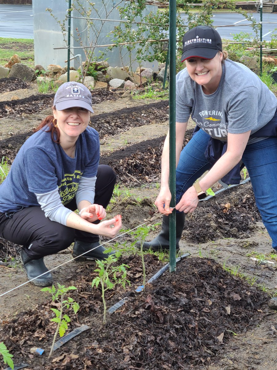 ElectriCitiesNC's tweet photo. In honor of #EarthDay, ElectriCities’ #RaleighNC office staff recently volunteered at the @FoodBankCENC’s Community Garden.⚡️🌱
They had a great time sprucing up the garden, while reflecting on #PublicPower’s drive for a sustainable future.
#NoOneGoesHungry https://t.co/Vgg5b3E1wW