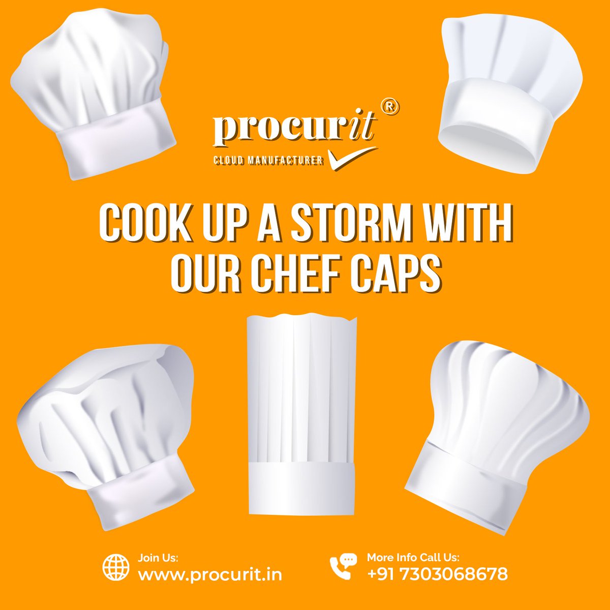 procurit21's tweet image. Looking for high-quality chef caps to complete your kitchen attire?

With our dedication to quality, style, and sustainability, you're sure to find the perfect cap for your kitchen attire.

Place Your Order Now: +91 7303068678

Website: procurit.in/workwear

#chefcaps