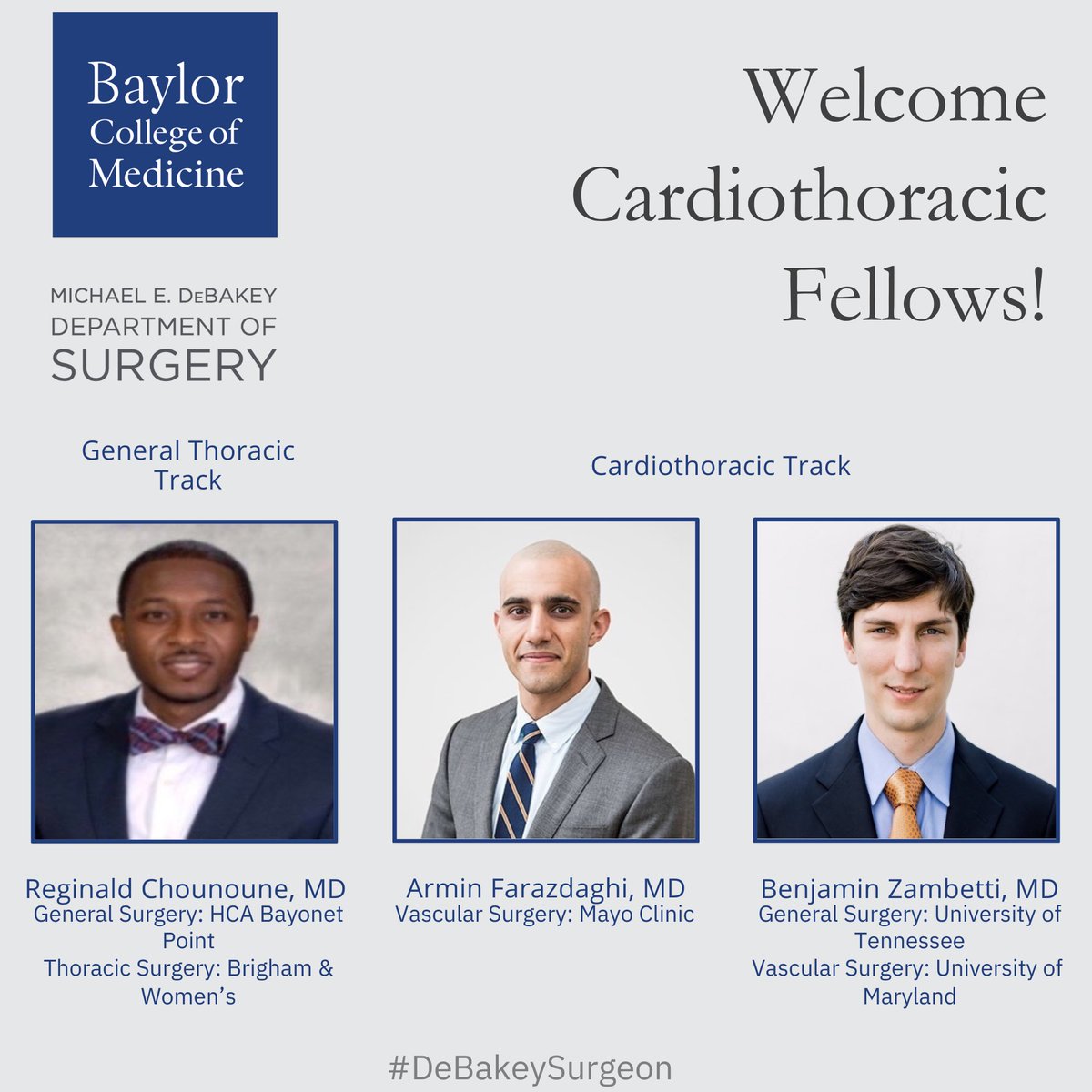 Welcome to Baylor, we cannot wait to work with you ! 

@DrRosengart @MarcMoonMD @JCoselli_MD @DrShawnGroth @DrRaviGhanta @GloorLoor @LorraineC_MD @LaurenBarronMD @RTaylorRipley @vicenteorozco2 

#Fellowship #fellowshipmatch2023 
#ctsurgeryfellowship