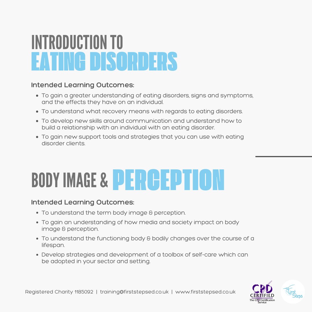 FirstStepsED's tweet photo. Time to book onto our 'Skills for Eating Disorder Support' CPD training modules! https://t.co/aisDu08Bun 

To make an enquiry about our group bookings or private sessions, get in touch with our team today at training@firststepsed.co.uk
#EatingDisorderTraining #EDSupport https://t.co/KTabvP7TUQ