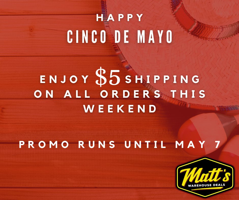 MattsWHD's tweet photo. Cinco De Mayo🎉🎉

Happy Cinco de Mayo! In honor of this festive holiday, we're offering a special shipping discount to all our customers. Don't miss out on this opportunity to celebrate Cinco de Mayo and save on shipping. Shop now and enjoy the savings!

Promo Runs until May 7 https://t.co/KQjLfM4Qim
