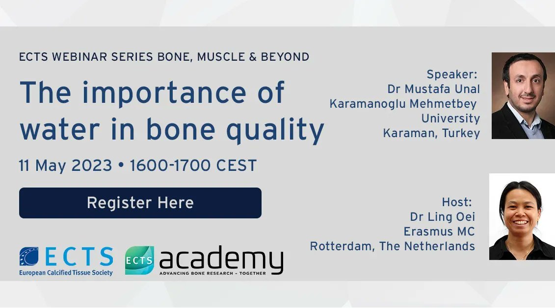 ECTS_soc's tweet photo. #Webinar May 11th: importance of 💦water💦 for #bone qualities

Speaker: @MustafaUnal85 
Chair: @LingOeiOei 
Registration FREE here: https://t.co/I4gtZ3BP89 

@ECTS_soc @AcademyEcts @IFMRSHubLE @IFMRSGlobal @iofbonehealth @ASBMR https://t.co/c8pIpQ4c7y