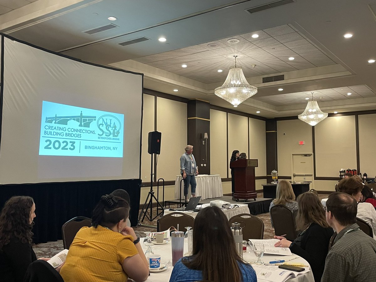 NWaskieLaura's tweet image. @thebookteacher @StarksKathy &amp;amp; @BHSLMC247 leading the #nylassl2023 conference kick off this morning! Amazing to see their hard work come to fruition! #btsls #btlibrarians @nyla_ssl #leadoutloud