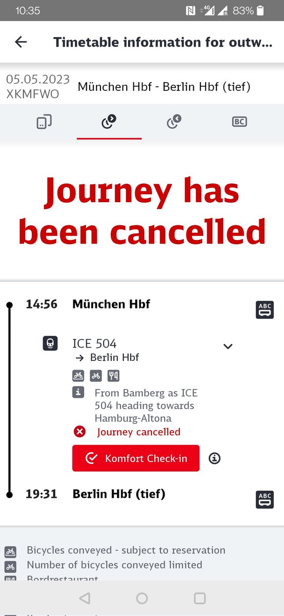 KonstantinTalks's tweet photo. Heute diese 'Schreckensnachricht' in der DB App @DB_Bahn gesehen (einige Stunden vor Abfahrt, die automatischen Benachrichtigungen kamen erst eine 3/4 Stunde vor Abfahrt), also erstmal Panik: kann ich auf der Arbeit früher los und eine frühere Verbindung nehmen? Muss ich meine... https://t.co/yS4poOKRi2