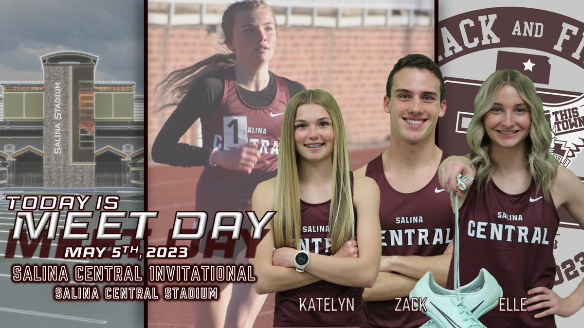 🚨MEET DAY🚨

🥇Salina Central Invitational🥇
📆May 5th, 2023
📍Salina Central Stadium
🕒3:00pm: Field Events
🕟4:30 Running Prelims (Finals follow approx. 20 minutes after)
📋milesplit.live/meets/541378

#MeetCompeteRepeat #RunThisTown