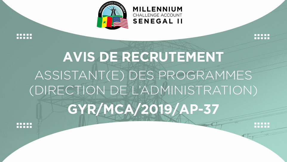 MCA_Senegal_II's tweet photo. Le Millennium Challenge Account-Sénégal II (#MCASénégal2) porte à votre attention la présente opportunité de recrutement pour le poste d’Assistant(e) des programmes (Direction de l’administration).

👉🏾 https://t.co/rWDScny7eQ

#MCA #MCC #recrutement #SenegalPowerCompact https://t.co/HIzm9NTdww