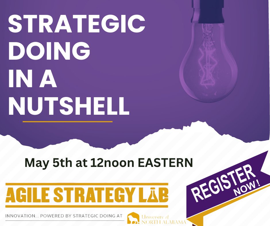 agilestratlab's tweet photo. REMINDER - Join the Agile Strategy Lab TODAY Friday, May 5th at 12 noon EASTERN as they present Strategic Doing in a Nutshell. In these monthly meetings, Ed Morrison talks all things Strategic Doing!
If you have not already, register HERE - https://t.co/nSZ6MqBOmf https://t.co/IrKEoxCoTy