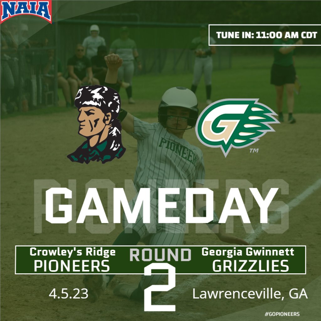 CRCPioneerSB's tweet photo. Round Two! The #3 seed CRC Lady Pioneers take on host team and #1 seed Georgia Gwinnett College Grizzlies in a winner's bracket matchup at 11:00am CDT today. #GOPIONEERS

Here is a link to the game: https://t.co/vEohZJtsLh https://t.co/AhK0dPpIAX