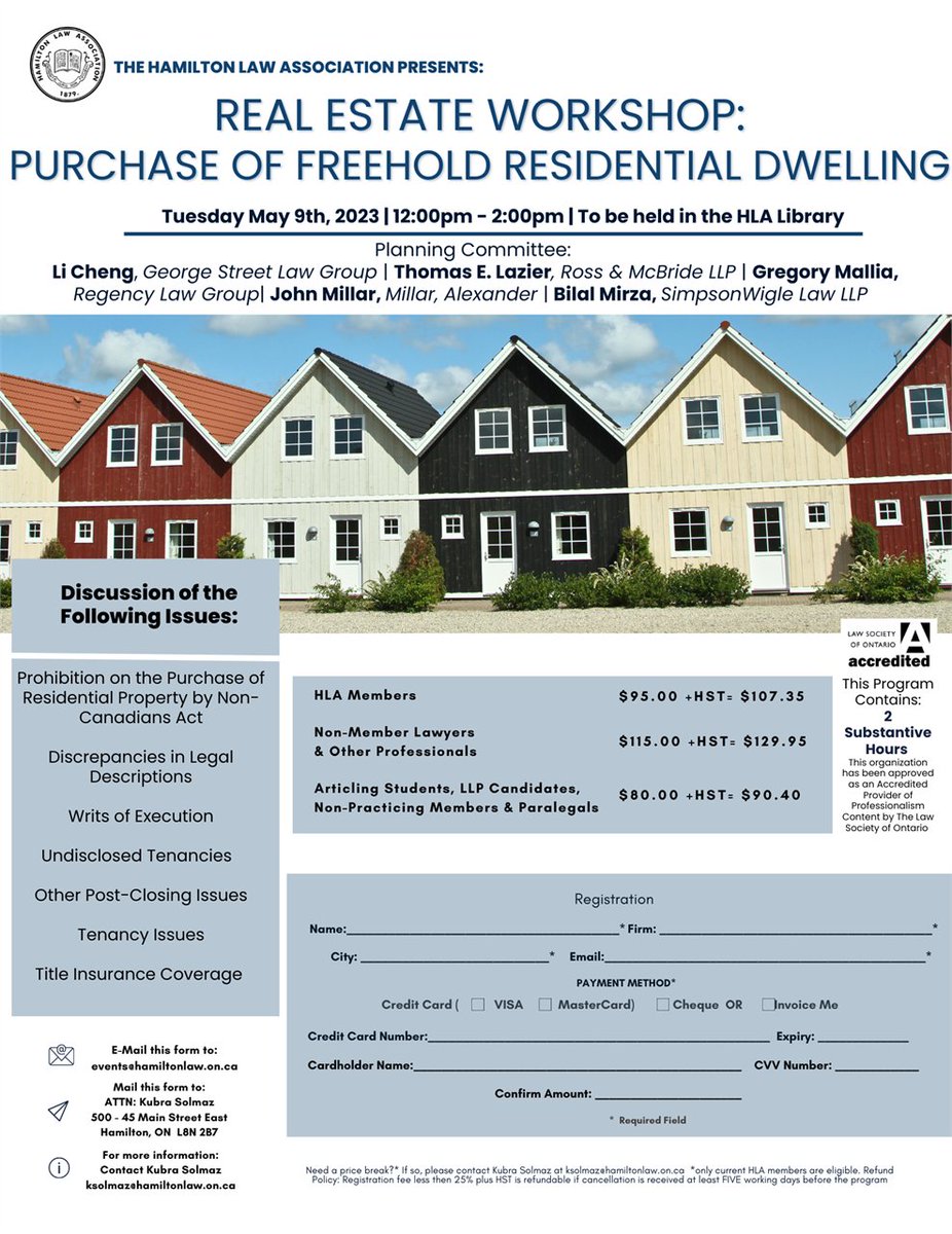 It's not too late to sign up for the #HLAevents Real Estate Workshop on May 9 from 12:00 PM - 2:00 PM! Contact Kubra at ksolmaz@hamiltonlaw.on.ca for further details #lawyer #ONlawyers #canlaw #cdnlaw #realestatelaw