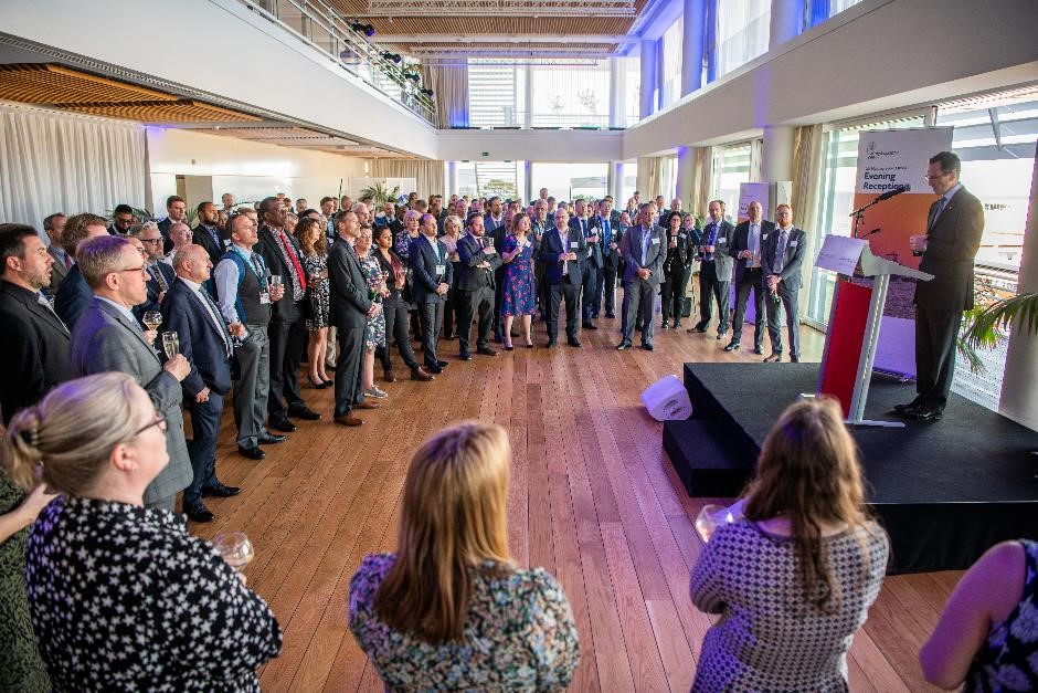 UKHO's tweet photo. We hosted an evening reception for @IHOhydro Assembly delegates, providing an opportunity to continue the conversation on the evolving maritime sector.
We highlighted how we’re focused on creating assured, secure, reliable services for mariners today and tomorrow.
#IHOAssembly https://t.co/7tvJSEg0xJ