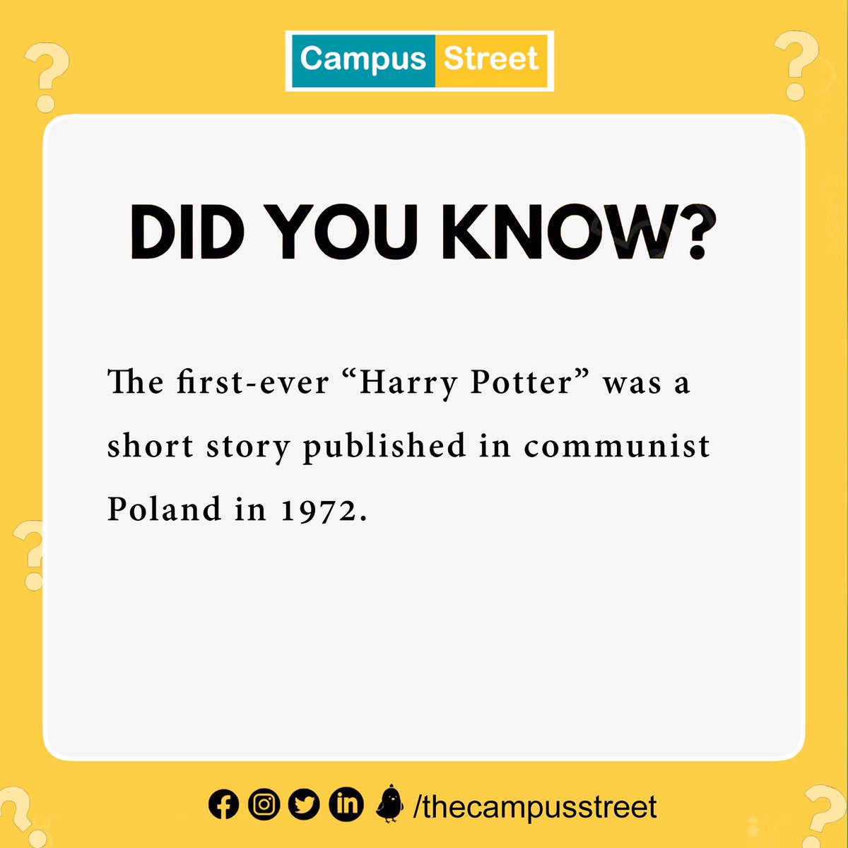 thecampusstreet's tweet photo. Are you a Potterhead?😉
#campusstreet #friday #factualfriday #facts #students #collegestudents #collegelife #lifeofstudents #booklovers https://t.co/OnCW8U8o9r
