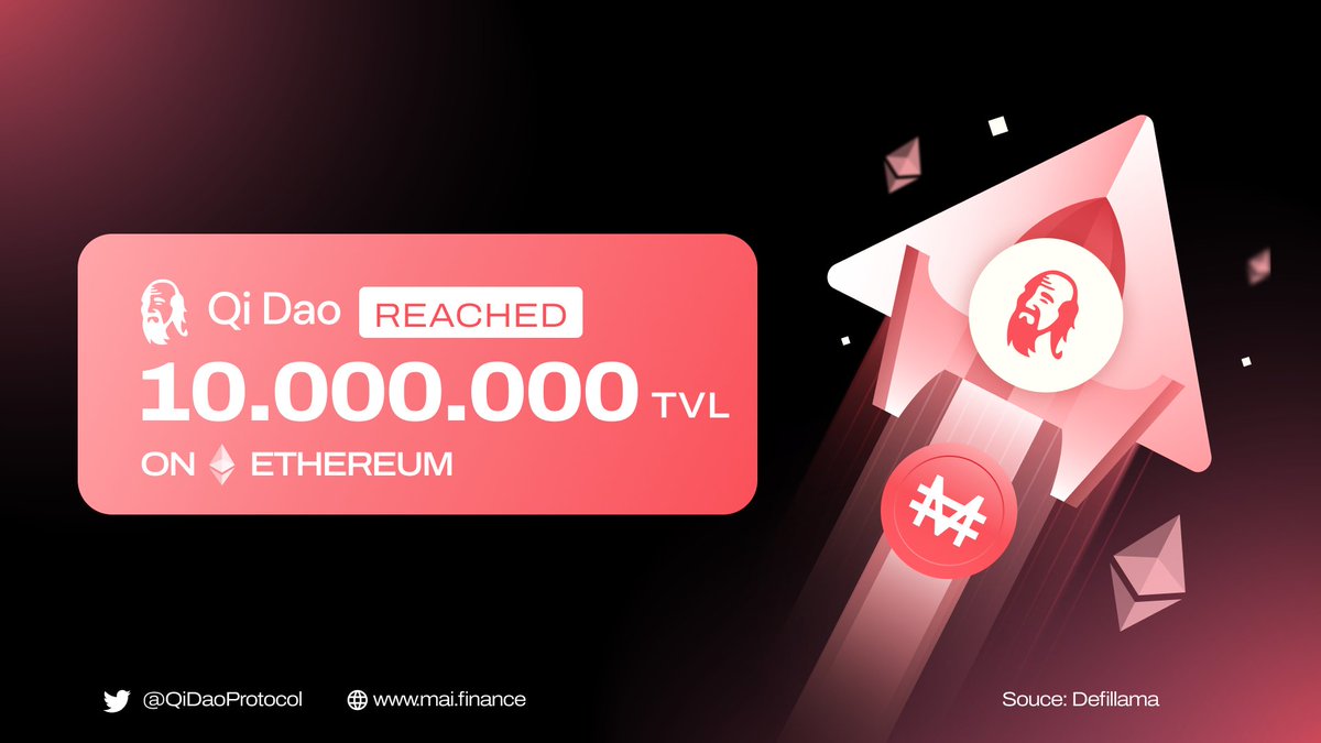 A new milestone for our protocol!

$10M TVL on <a href="/ethereum/">Ethereum</a> 

source: <a href="/DefiLlama/">DefiLlama.com</a> defillama.com/protocol/qidao
