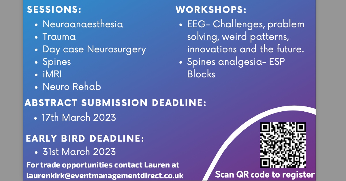Register today for the NACCS Annual Scientific Meeting #naccs2023 on May 11th-12th!

➡️ Programme: ow.ly/822j50NaT9a

➡️ Registration link: ow.ly/oURj50NaT96

Registration closes on Wednesday 10th May!