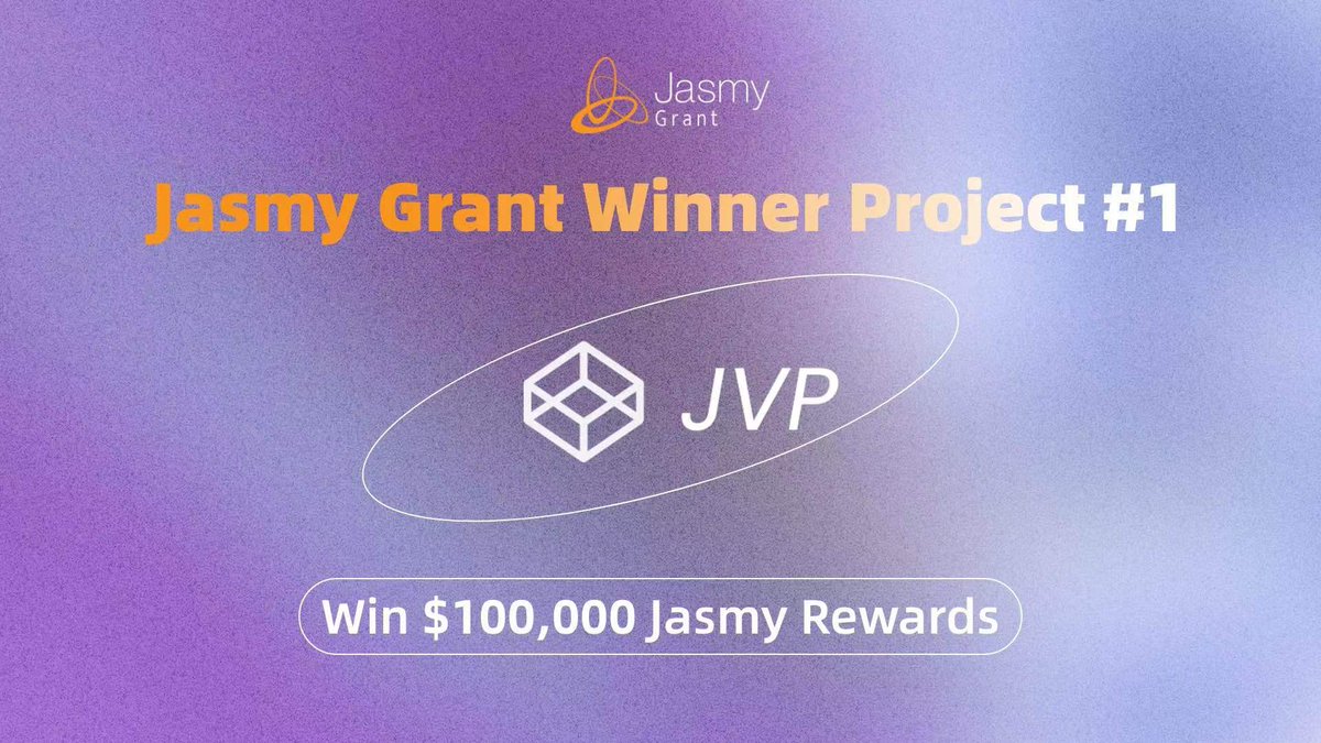 🎉After 1 month voting, honored to announce that the first <a href="/JasmyGrant/">Jasmy Grant</a> winner is selected as <a href="/Jasmy_JVP/">Jasmy Voting Power (JVP）</a> to win  $100K Grant!!

<a href="/JasmyMGT/">Jasmy-MGT</a> would help to accelerate the <a href="/Jasmy_JVP/">Jasmy Voting Power (JVP）</a> and is committed to promote development, operation

We sincerely invite more excellent teams to join us