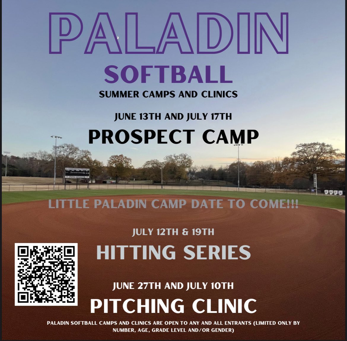 🚨Paladin Softball Camps are up and live🚨
paladinsbcamps.com
Limited spots available and filling quickly!
#furmansoftball