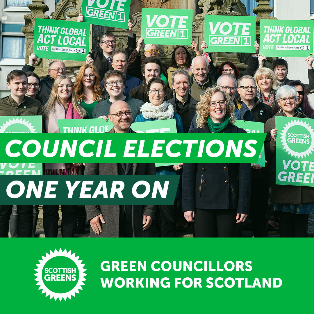 1⃣ YEAR AGO TODAY.

On the 5th of May 2022, 33 Scottish Green councillors were elected to councils across Scotland. More than ever before!

They have spent the last 12 months working for their local communities and building a fairer, greener Scotland.

🧵⬇️ [READ MORE]