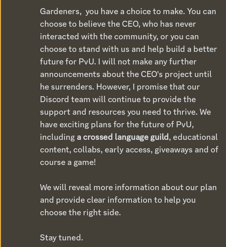 CryptoalertNft's tweet image. Gm frens!
Vamos con el #ResumenMañanamero

Golpe de estado en #PVU?

#Doomer, Head #PlantvsUndead a lanzado un explosivo comunicado hablando de el errático comportamiento del CEO, cuenta cómo ofreció comprar el juego y finalmente lanza un  ultimátum a Quy Tran, actual CEO