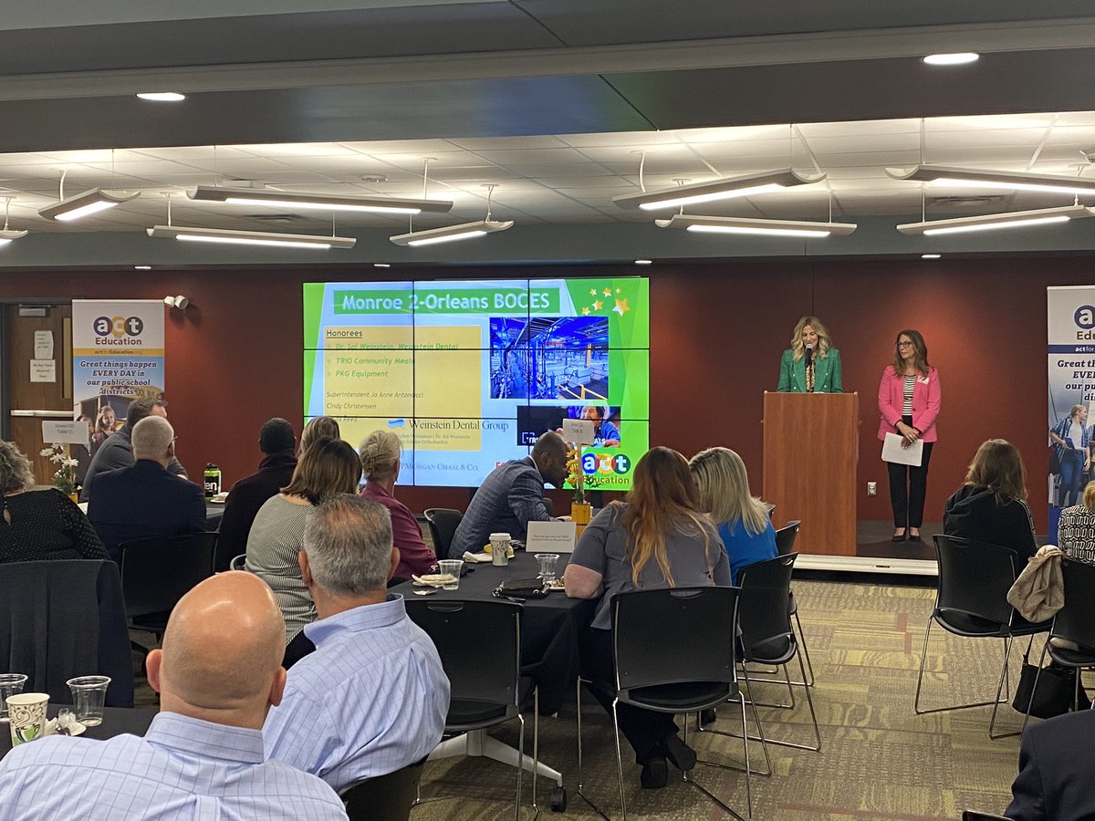 Monroe2BOCES's tweet photo. The #Act4Ed Community Champions for Public Education Celebration took place at the BOCES 2 PDC this morning. Thank you to @Act4Ed for coordinating the event and special thanks to our partners: Weinstein Dental Group, TRIO Community Meals and PKG Equipment. https://t.co/TQzentlC9j