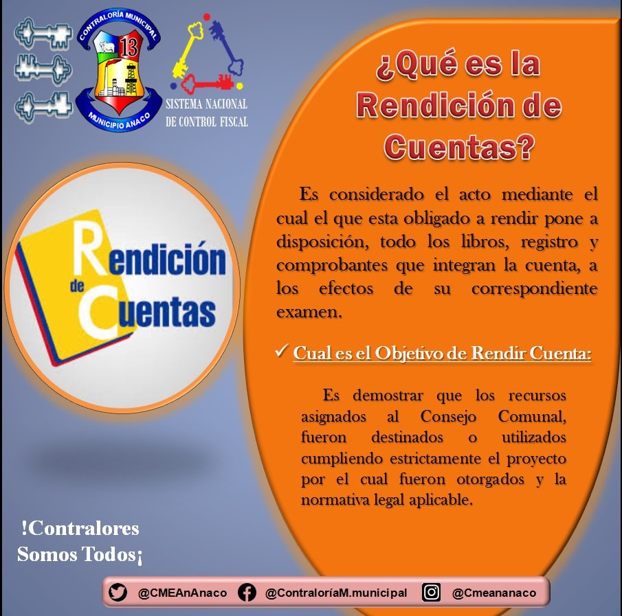 CMEAnAnaco's tweet photo. #05deMayo / ¿QUÉ ES LA RENDICIÓN DE CUENTAS?  Acá te lo explicamos 👇🤔

@CGRVenezuela

#anaco #contraloria #ContraloriaMunicipal #estadoanzoategui #CMA https://t.co/Fj4l4XegXW