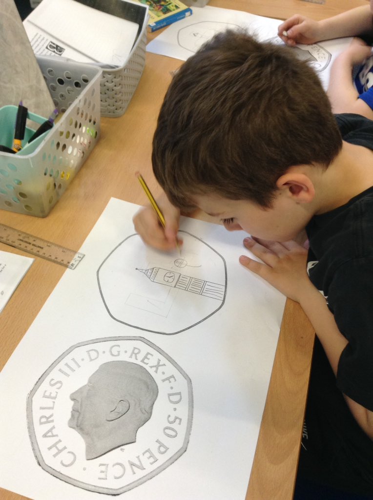 latimerprimary's tweet photo. #ClassCB have also been designing a new 50 pence piece for our new king. What wonderful designs! #Coronation #KingCharlesIII #Britishvalues https://t.co/KVoLBSter7
