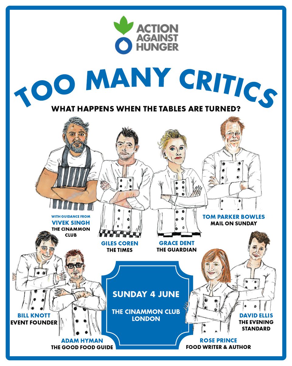 Join the 16th Too Many Critics on 4th June to raise money for @AAH_Uk at @CinnamonClub with @ChefVivekSingh and event founder @KnottHungry! Critics taking part include @gilescoren, @gracedent, @dvh_ellis, @AdamMHyman, @Rose_Prince and @tomparkerbowles bit.ly/44ns2ek