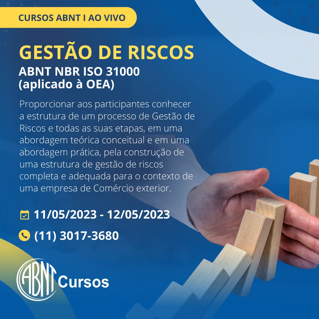 abnt_oficial's tweet photo. Venha conhecer o curso de Gestão de Riscos ABNT NBR ISO 31000 – ON-LINE DA ABNT.

Assista o vídeo em: https://t.co/fNtjLht5l9

📌Inscreva-se em: cursos@abnt.org.br 

Faça a diferença, faça cursos ABNT! 

#Normalizacao #Capacitação #NormasABNT https://t.co/2WwAdIReyq