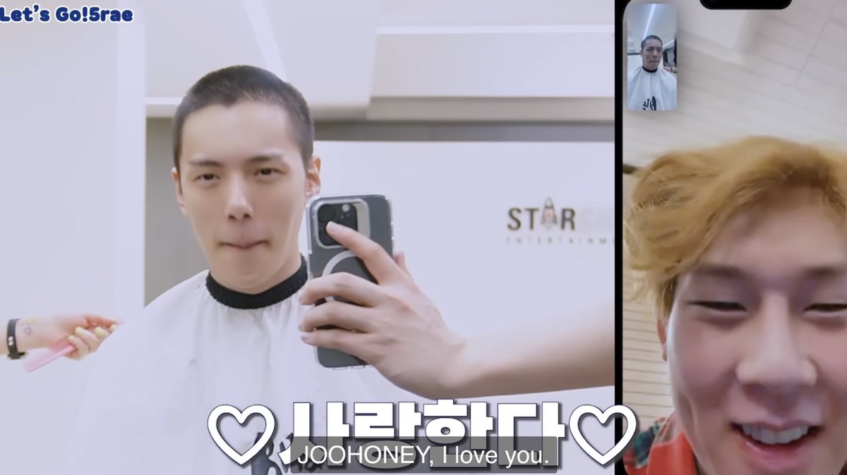 jooheonspace's tweet photo. Kihyun facetiming Jooheon after shaving Minhyuk’s hair to see his reaction and he said Minhyuk looked like Wonbin and that short hair looks good on him 🥺 #주헌 #민혁 https://t.co/2sCufmS2ya