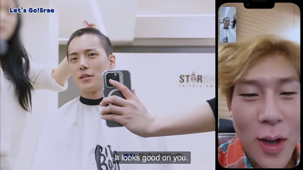 jooheonspace's tweet photo. Kihyun facetiming Jooheon after shaving Minhyuk’s hair to see his reaction and he said Minhyuk looked like Wonbin and that short hair looks good on him 🥺 #주헌 #민혁 https://t.co/2sCufmS2ya