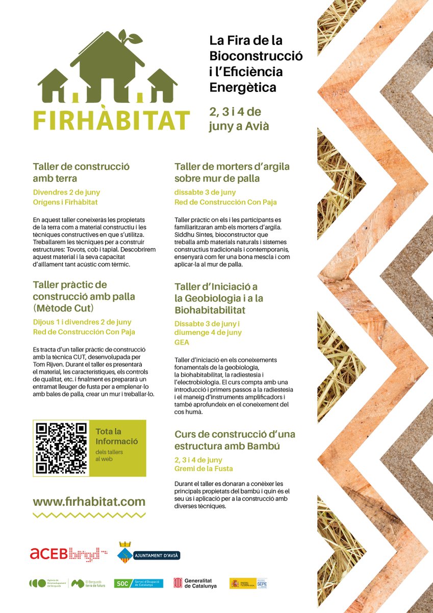 🟢#Firhàbitat t'ofereix la possibilitat de conèixer tècniques de construcció amb materials naturals.

🪵 La palla, la fusta, la terra i el bambú seran alguns dels protagonistes de les formacions de l'edició d'enguany.

🗒️Info i inscripcions a bit.ly/3NHMgtf