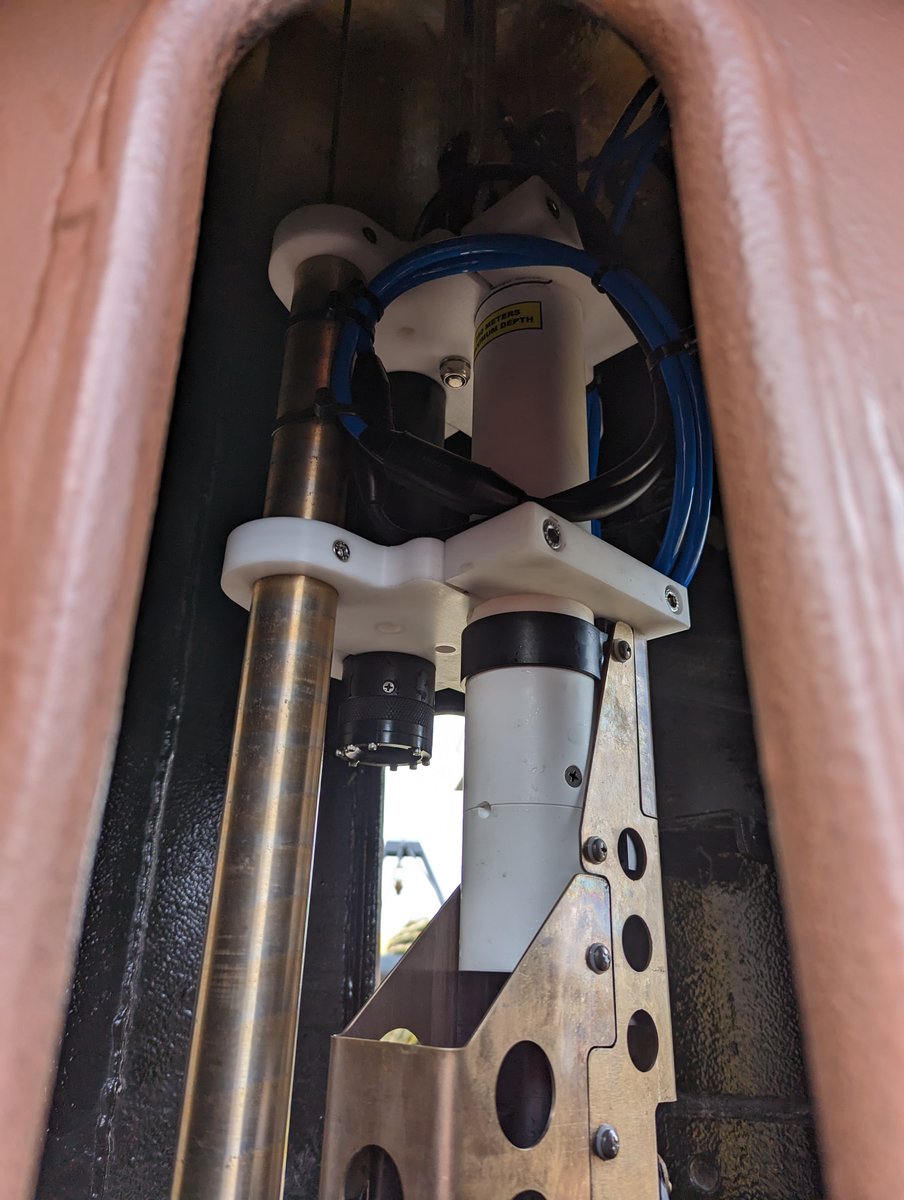 Oceanscientific's tweet image. A sneak peek at our unique instrument frame that securely holds these  @SeaBird_Sci sensors in position within the #moonpool of our data buoy platform. bit.ly/3XLhJgO