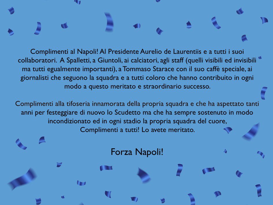 Complimenti a tutti @sscnapoli #ForzaNapoliSempre #Napul3
