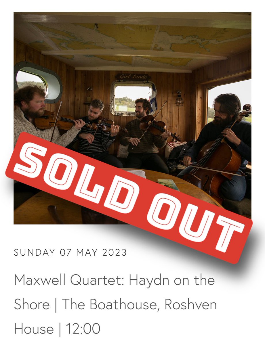 The @MaxwellQuartet’s performance at Roshven Boathouse on Sunday is completely sold out! Looking forward to welcoming everyone at mid day for a wonderful concert. #soldout #lochshielfestival #chambermusic