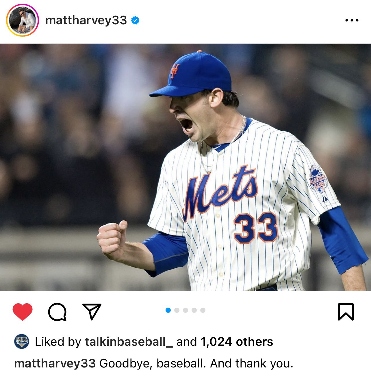 Talkin' Baseball on X: Matt Harvey has announced his retirement from  baseball on Instagram  / X