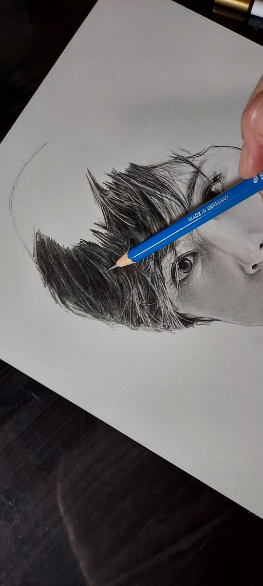 traditional media 1boy male focus solo pencil looking at viewer black hair general  illustration images