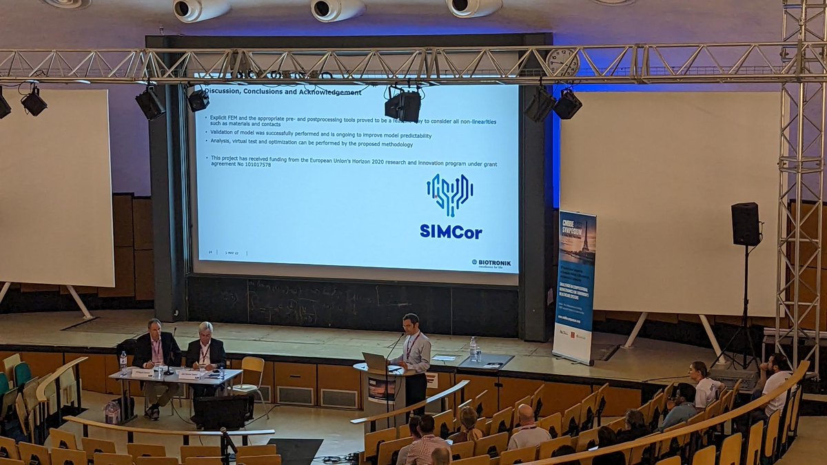 SIMCor_EU's tweet photo. #CMBBE2023 #Paris, Axel Seeger, BIOTRONIK, presented the paper ‘Design and #testing an #implantable sensor with in-silico techniques’.

#healthcare #cardiology #SIMCor #computermethods #biomechanics #biomedicalengineering #insilico

@EU_Commission https://t.co/fQ3dZQN666