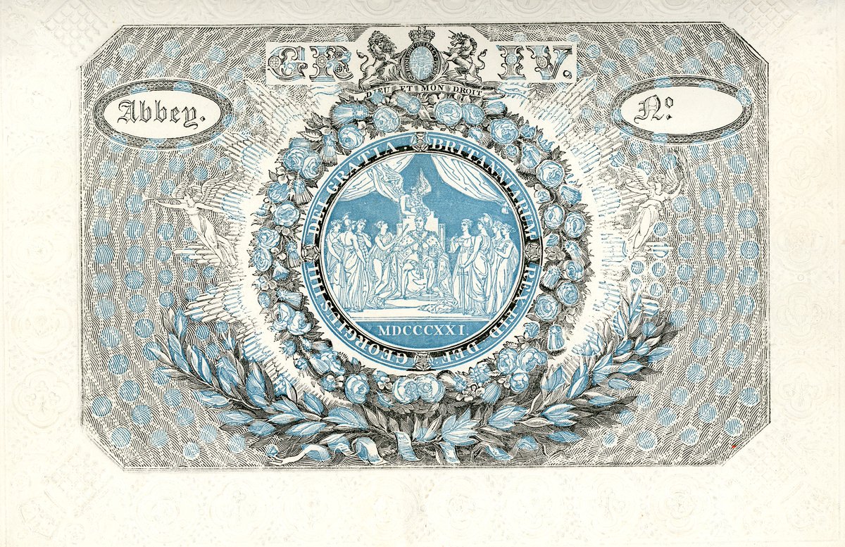 A ticket for the #Coronation of George IV in 1821. An early example of William Congreve's anti-counterfeit compound-plate #printing method. Maurice Rickards Collection of #Ephemera <a href="/UniRdgTypoColls/">UoRTypographyColls</a>