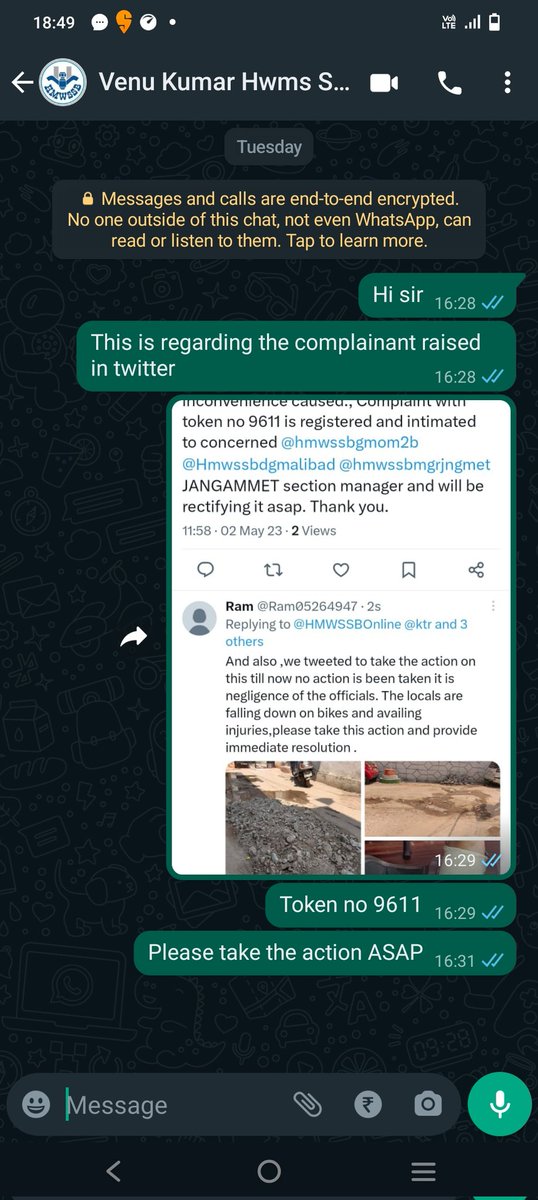 Ram05264947's tweet photo. @HMWSSBOnline @ktr @hmwssbgmom2b @Hmwssbdgmalibad @hmwssbmgrjngmet Upon multiple reminders to the section there is no action been taken still , there is an hospital in the street . The kids play in this area there is an hole created even there was an incident in secbad due to negligence of officials still there is no immediate resolution https://t.co/0aJtdkJ1Vj