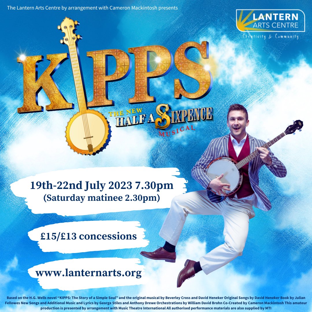 lanternarts's tweet photo. Take a look at our new poster for Kipps! Tickets will be on sale next week so watch this space! https://t.co/D4Dg2KqPUW
#FlashBangWallop #musicaltheatre #theatre #communitytheatre #westwimbledon #raynespark #lanternarts https://t.co/YqokrKTbfY