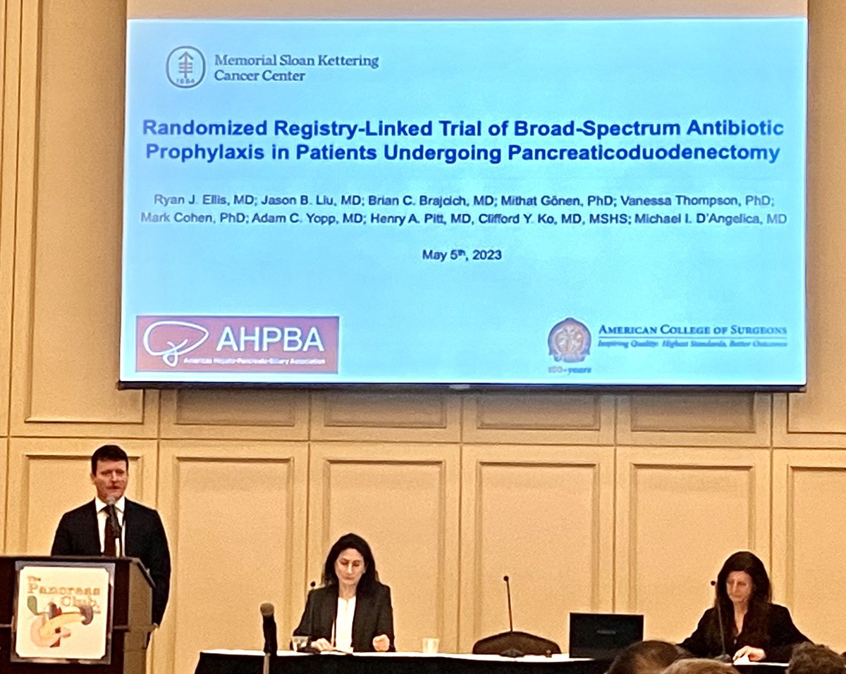 HenryPittMD's tweet photo. Great start to the #PanClub23 with RCT PD Antibiotic Trial by @RyanEllisMD sponsored by @AHPBA and @AmCollSurgeons NSQIP HPB Collaborative https://t.co/Ze8lS8gNUY