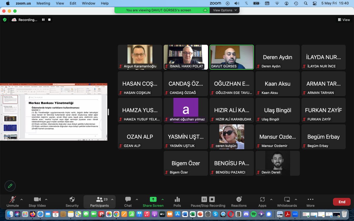 #CF425 #KriptoparalaraGiriş dersinin final öncesi son haftasını <a href="/khashukuk/">KHAS Hukuk Fakültesi</a> hocalarımız Dr. Argun Karamanlıoğlu ve Dr. <a href="/DavutGursess/">Davut Gürses</a>'ten Kriptoparaların yasal durumuna ilişkin teorik çerçeve ve güncel örneklerle tamamladık🙏 Haftaya 15 gün sürecek büyük kripto maratonuna hazırız🤗
