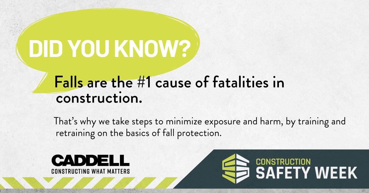 On Day 5 of #ConstructionSafetyWeek, preventing falls is the focus. Our project teams across the world are joining industry peers in an OSHA special safety stand-down about fall prevention. #ConstructingWhatMatters #CaddellSafetyAlways #BuiltOnSafety #StrongVoicesSafeChoices