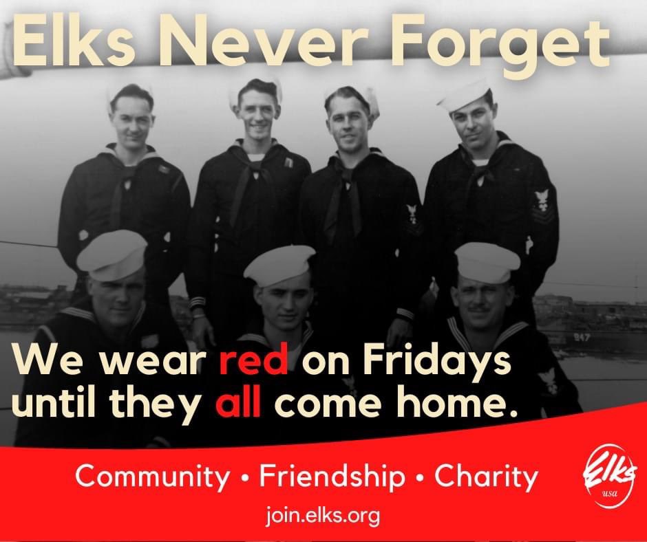 Show support to our active military members by wearing red on Fridays!
#redshirtfriday #elksneverforget #tomsriverelks