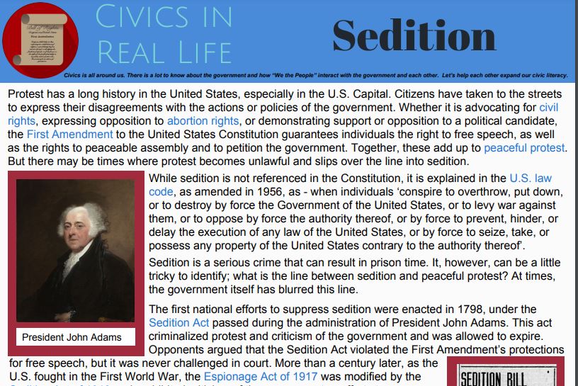 loufreyinst's tweet image. A older but still relevant Civics in Real Life today: What is sedition? #sschat #fledchat floridacitizen.org/dlp_document/c…
