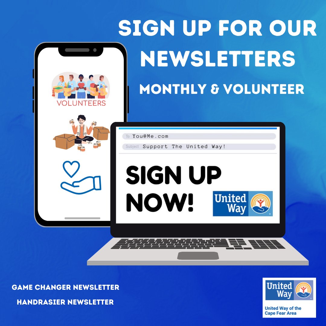 UnitedWayCFA's tweet photo. Want to keep up with all the good stuff happening in our world? 🌍

Sign up for our monthly good news email and join the positivity train! 🚂🌟
https://t.co/h8GFGUwlep

#LiveUnited #Newsletter #goodnews #volunteer #stayinformed https://t.co/NGu77igx2R