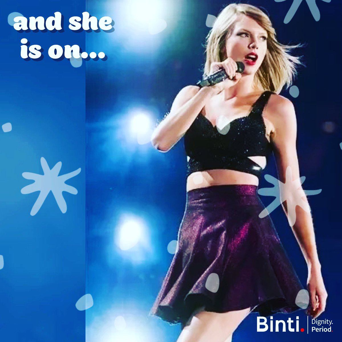 BintiPeriod's tweet image. 🩸And she is on. 

🩸A pop star on stage. 

🩸What does she do when she starts her period?

🩸She carries on with her performance until she can grab some toilet paper. 

Give us access to period products like toilet paper #DignityAtWork

#SmashShame 
#BintiPeriod @taylorswift13