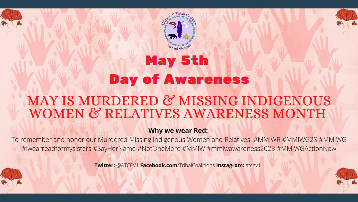 Today is May 5th MMIWR Day of Awareness 
Please wear Red today to bring awareness and attention to issues of our  Missing Murdered and Mislabeled Indigenous Women/Relatives. 
#mmiwawareness2023 #iwearreadformysisters #MMIWGActionNow #MMIWG2S #whywewearred #NoMoreStolenSisters