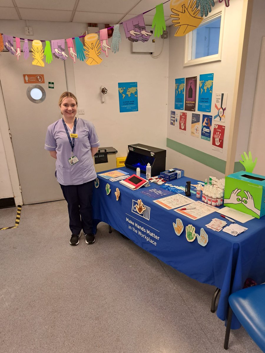 samantha_cliffe's tweet photo. Our fabulous TOE nurse, Sinead holding the fort on the stall for World Hand Hygiene Day! @RBandH https://t.co/sEjaqT2LeH