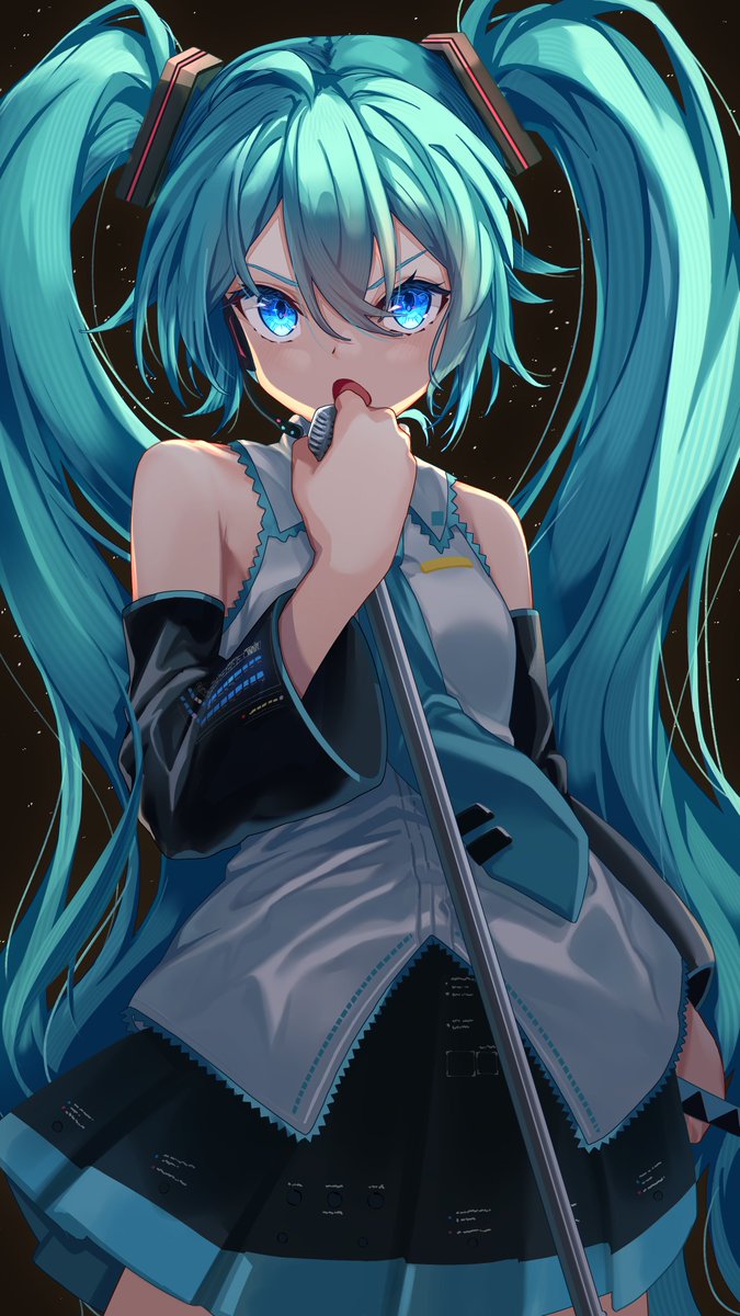 hatsune miku 1girl solo twintails microphone long hair detached sleeves skirt  illustration images